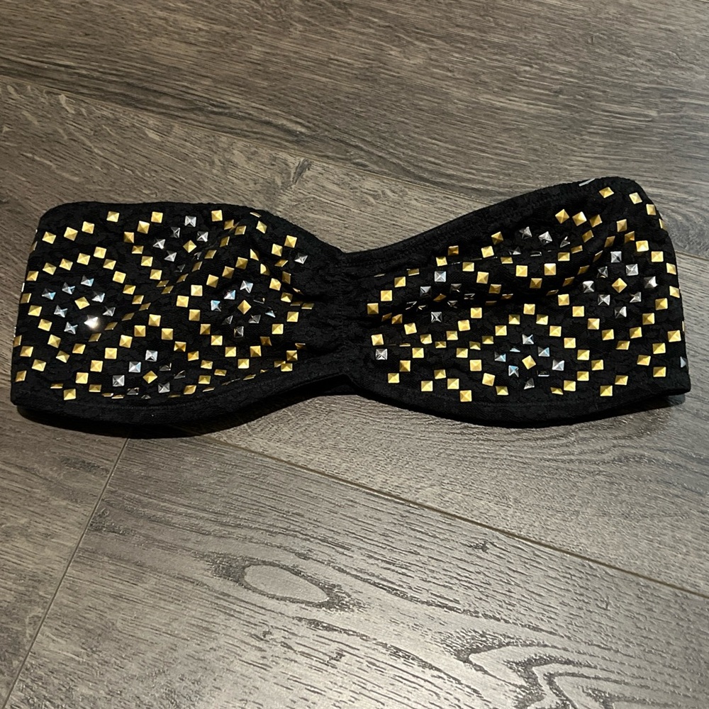 Small Victoria’s Secret Pink Black Gold Stud Strapless Top